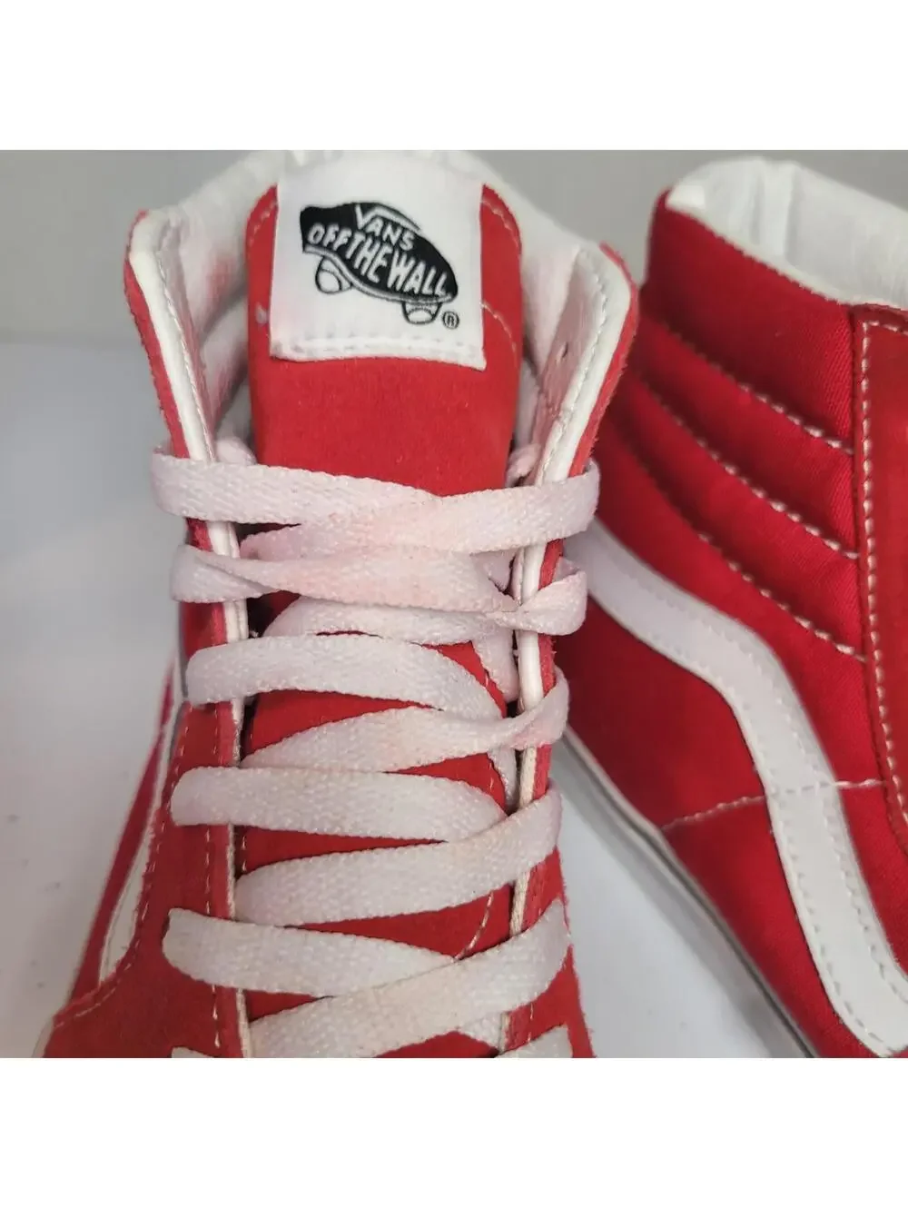 Vans Sk8 High Top Red Suede White Stripe Lace Up Sneakers Men 8.5 Women 10